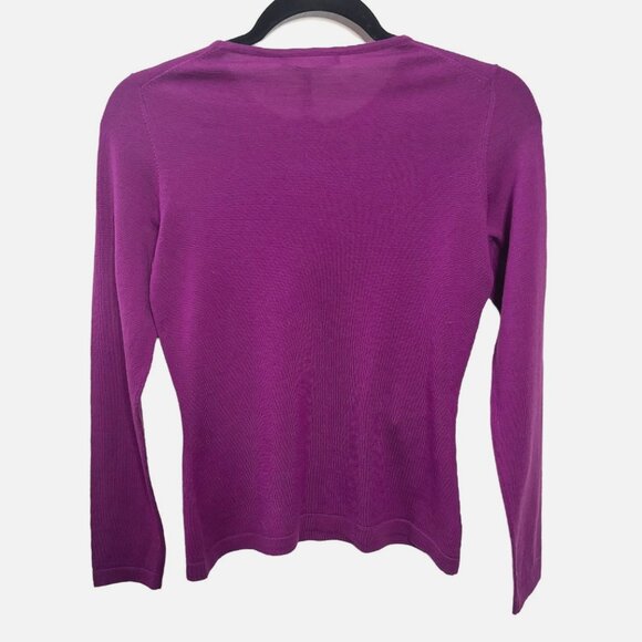 NWT CAROLINA HERRERA Wool & Cashmere Knit Sweater XS Pullover Solid Berry Crew - Picture 2 of 5